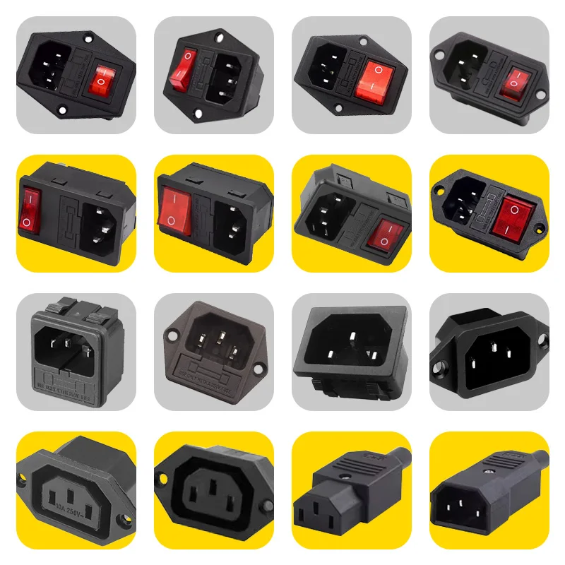 Elektrische Zekering Socket 3Pin IEC320 C14 Computer Mount Outlet LED 250V Tuimelschakelaar Messing 10A Zekering Inlaat plug Connector