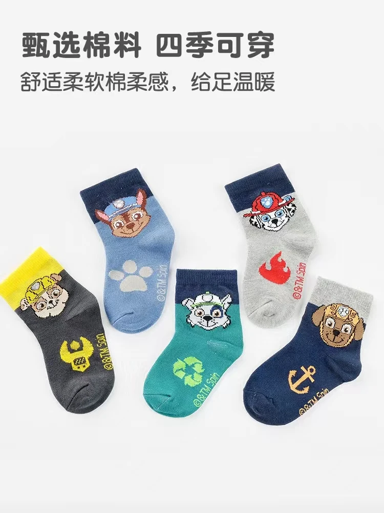 Original Paw Patrol 10PCS=5Pairs Children Socks Baby Boy Sock Age 3-8Y Chase Marshall Rocky Rubble Zuma Boys Girls Cotton Socks image 3