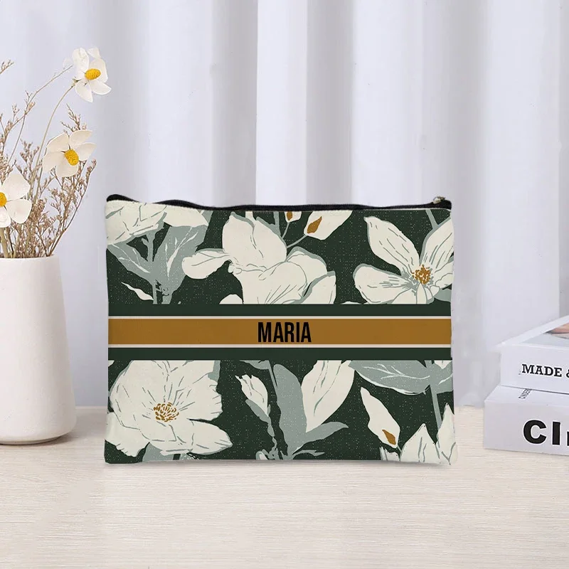 New Design Custom Name Makeup Bag For Women Gift Eco Canvas Travel Toiletry Cosmetic Organizer Trendy Brand Side Bag for Ladies