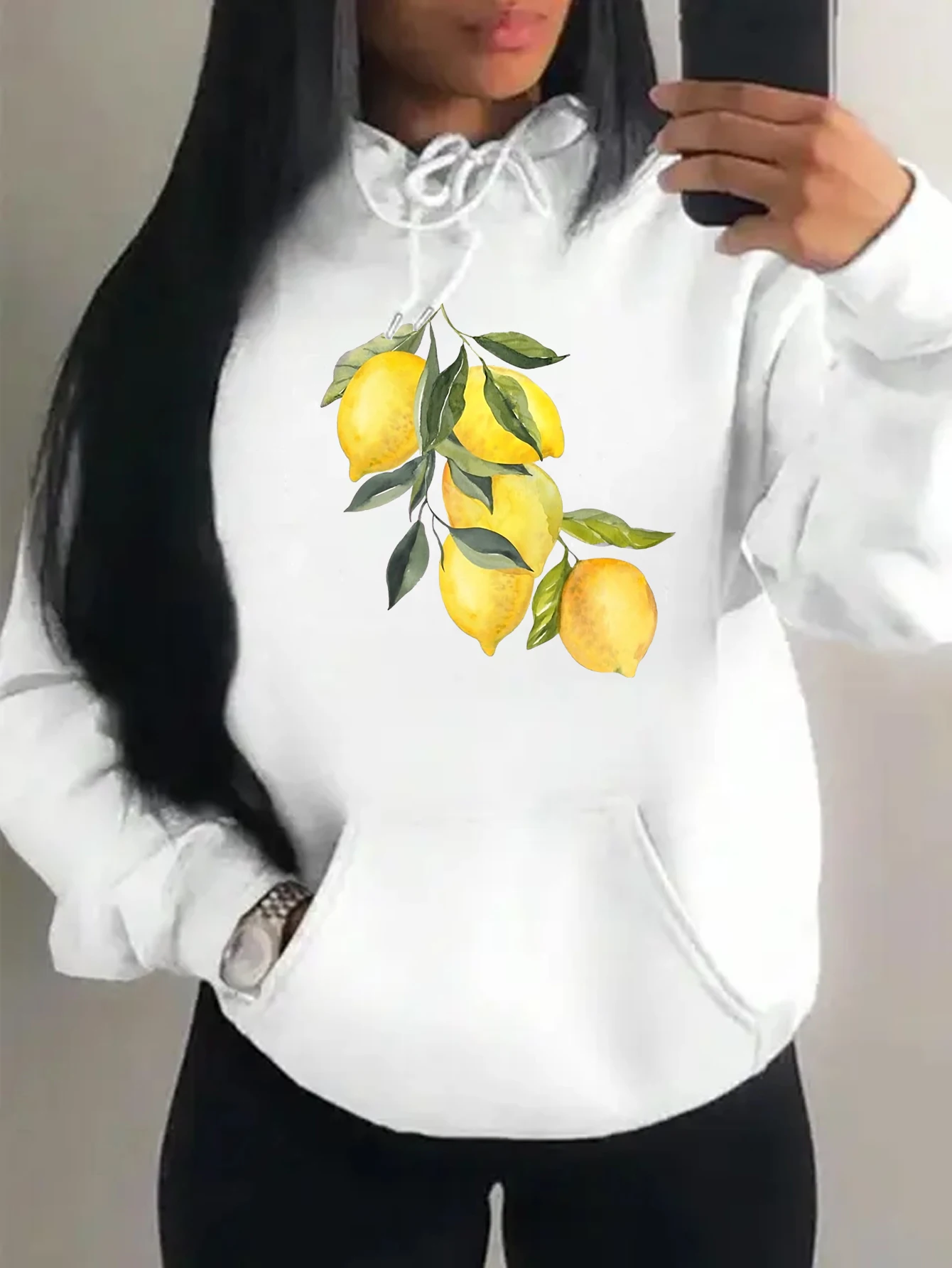 

Creative Lemon Pattern Design Women Hoodies Fashion Loose Clothing Casual Pocket Sportswears Harajuku Fleece Unisex Hoody