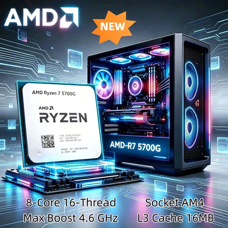 Procesador AMD Ryzen 7 5700G 100% Nuevo, CPU AMD R7 5700G de 4.6GHz, 8 Núcleos, 16 Subprocesos, 16MB de Caché L3, Socket AM4, Sin Embalaje