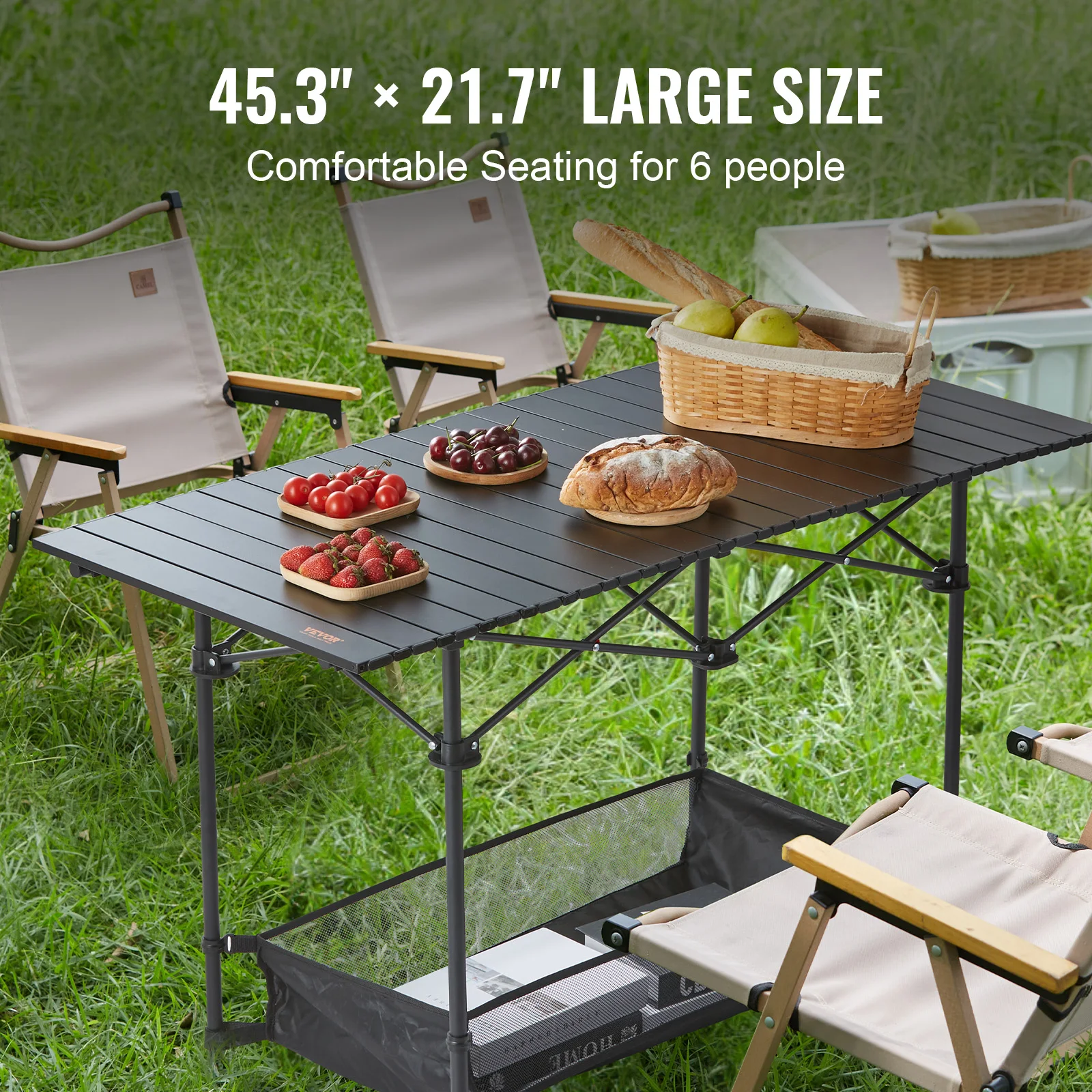 VEVOR 220/66lbs Outdoor Camping Folding Table Picnic Equipment W/Black Storage Bag Aluminum Alloy Chicken Roll Table BBQ Desk