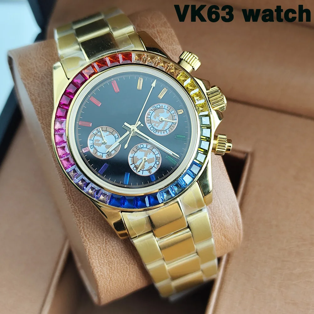 39.3mm men's VK63 quartz chronograph VK63 case diamond case VK63 dial men's casual watch