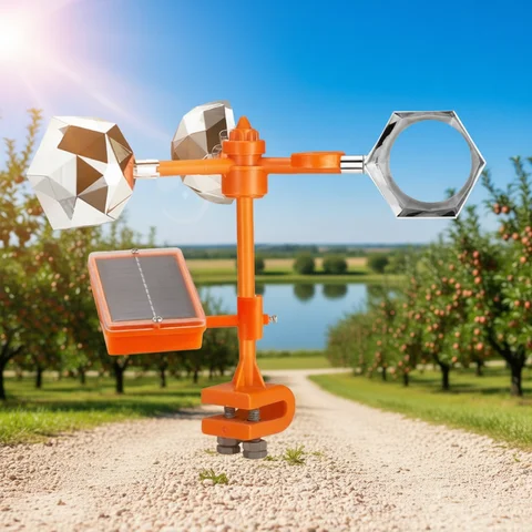 Solar Powered 3-in-1 Bird Repeller: Ultrasonic Sound, Wind Motion & Reflective Flash for Orchard Farm Garden Pond