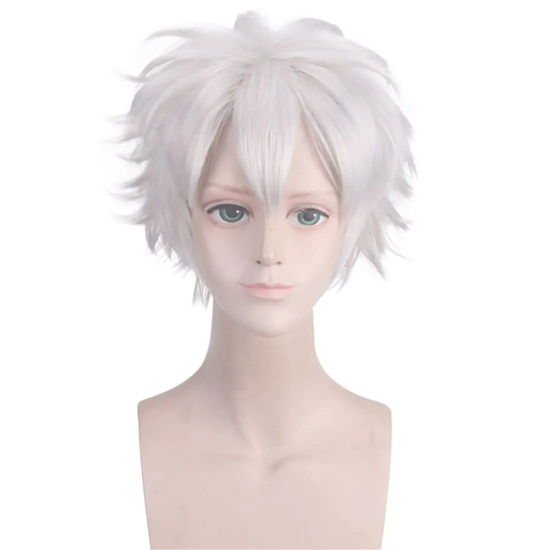 Shinazugawa Sanemi Cosplay Wig Short Sliver White Hair Halloween Party Role Play Anime Demon Slayer Synthetic Wig for Men