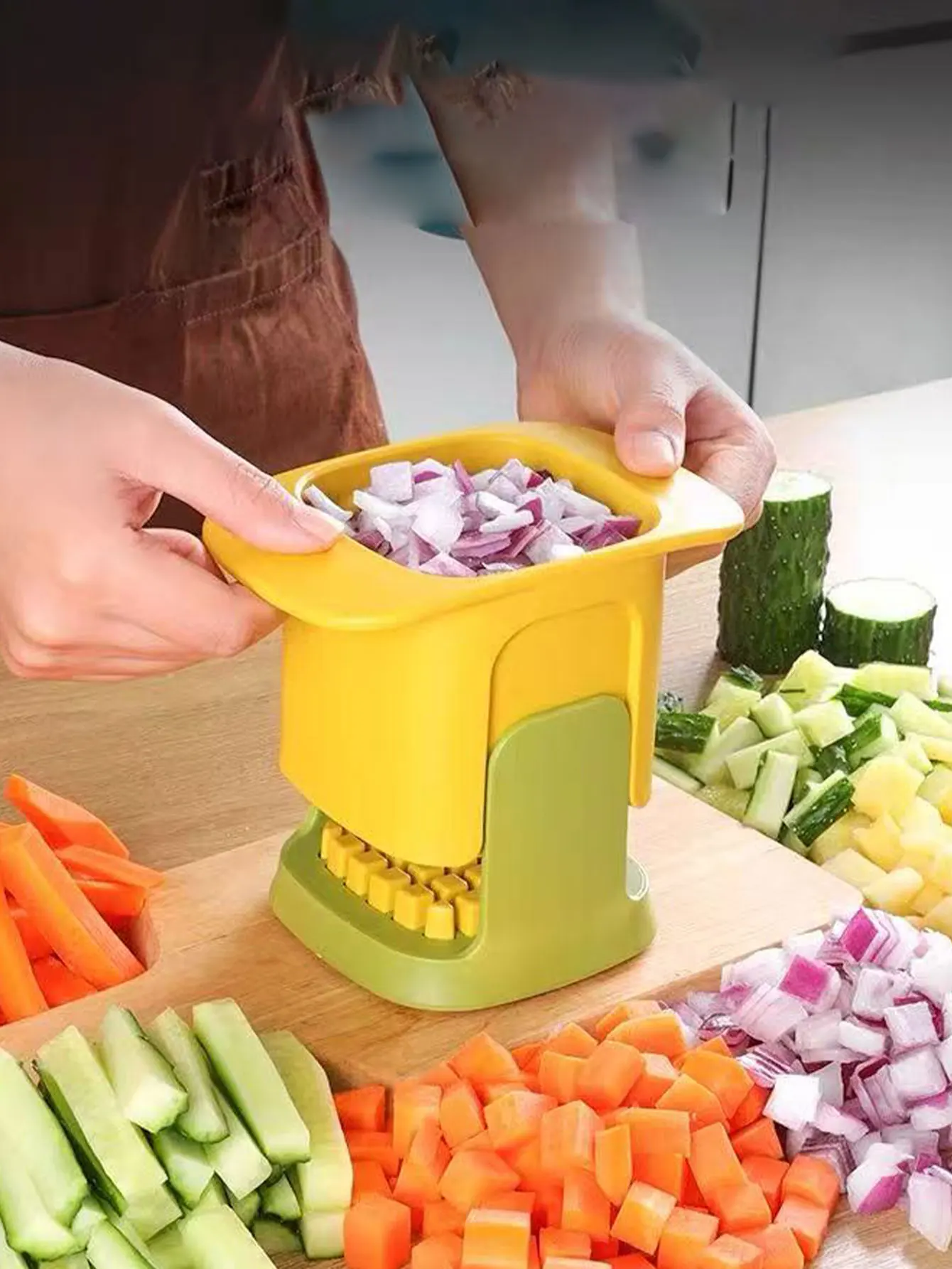 Multifunktionaler Gemüseschneider für den Heimgebrauch, Pommes-Frites-Schneider, Zwiebel- und Gurken-Würfelwerkzeug, Karotte, Schinken, Obstschneider, 1 Stück