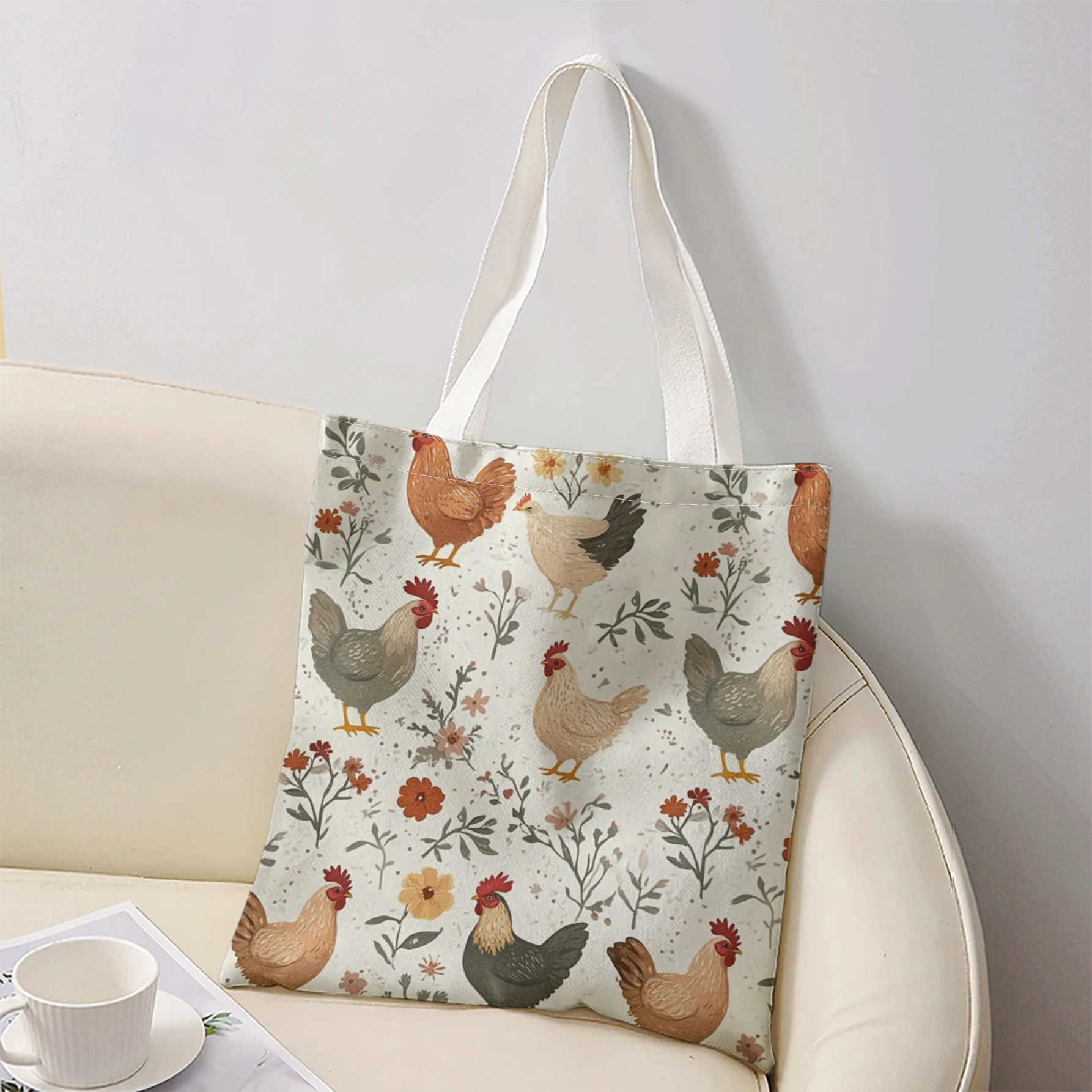 Hen Rooster Vintage Floral Print Tote Bag Large Capacity Shoulder Handbag For Shopping Travel Daily Commute view 2