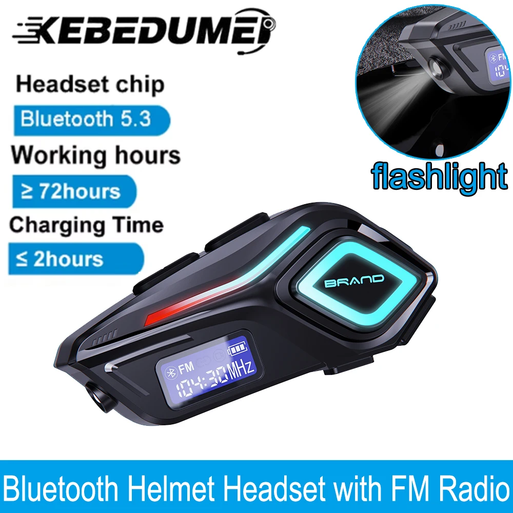 

Мотоциклетная Bluetooth-гарнитура для шлема IPX8, водонепроницаемая беспроводная FM-радио с фонариком, стереосистема громкой связи, поддержка всех видов шлема