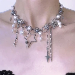 Y2K Jewelry Pearl Splicing Star Chains Necklaces Women Korean Fashion Charms Necklaces Punk Vintage Accessories Choker