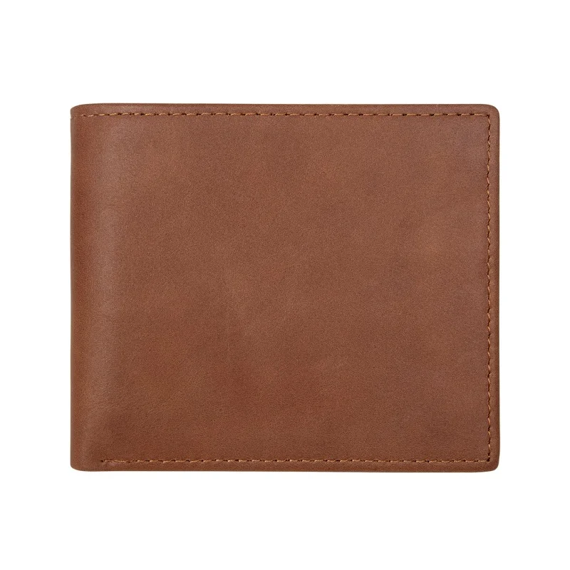 Vintage Brown Genuine Leather Bifold Wallet Multi‑Card Holder with ID Window Coin Pocket Casual Business Short Purse Men Gift