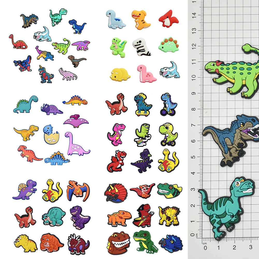 Cartoon Dinosaur Shoe Charms Mixed Bulk Jurassic Dino Rubber for Crocs Sandals T-Rex Ankylosaurus  Party Favor DIY Accessories