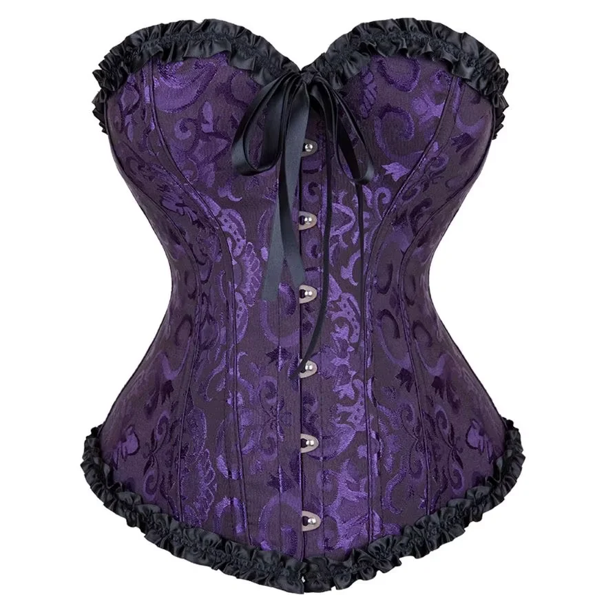 Frauen Korsett Top Jacquard Overbust Bustier Viktorianischen Sexy Lace up Floral Dessous Korset Vintage Gothic Basken Kostüm – Detail 30
