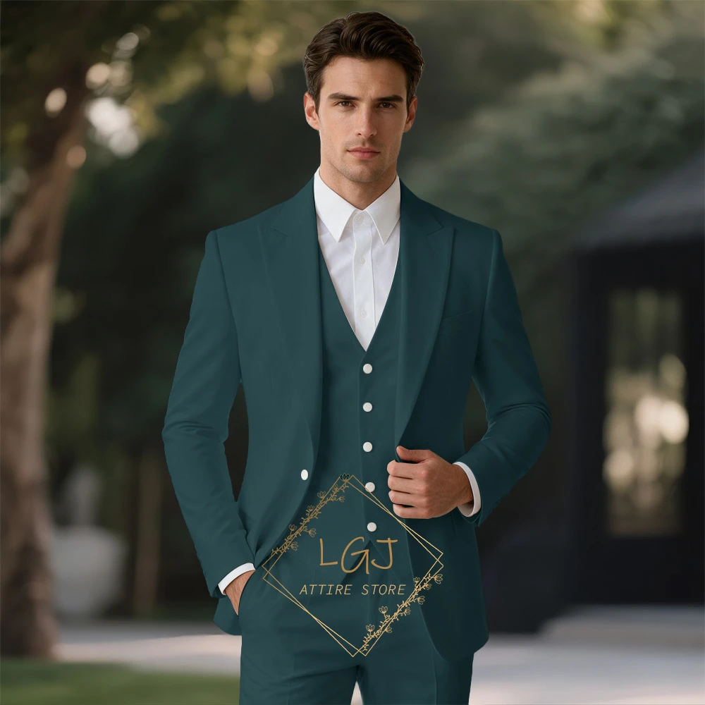 Men’s Custom 3‑Piece Formal Suit, Clean Solid Lapel for romantic outdoor wedding celebration occasions
