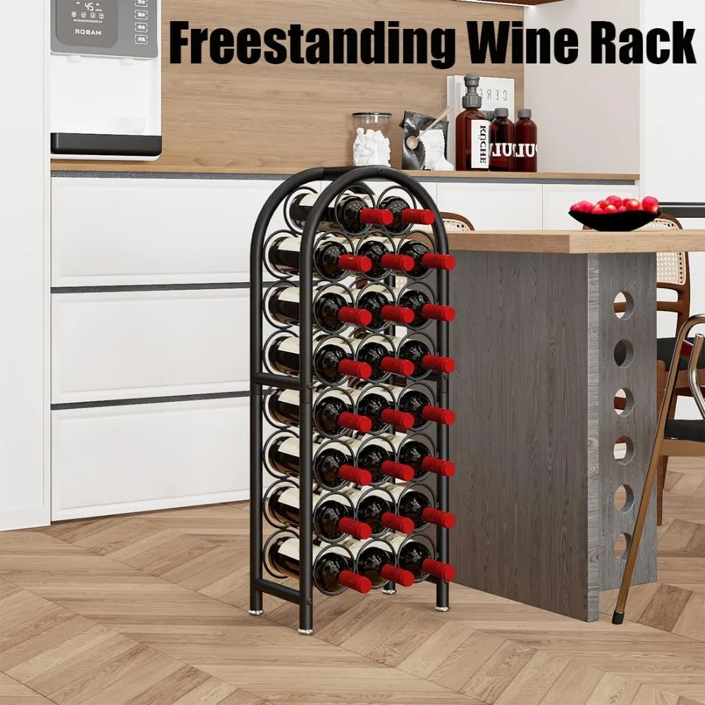 Freestanding Metal Wine Rack Floor Stand Organizer Storage 23 Bottles Black Home Bar