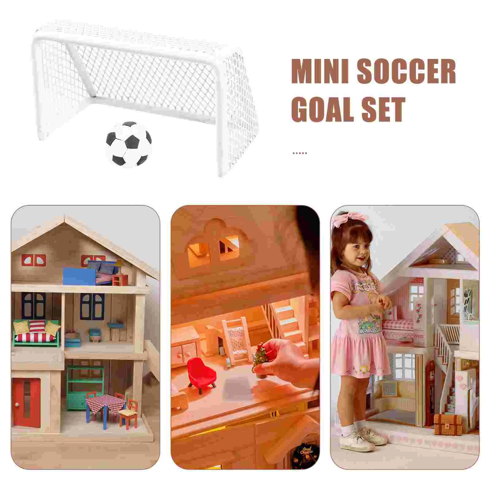 1 Set of Dolls House Soccer Dollhouse Miniature Soccer Ball Model Mini Football Goal Set miniature football door