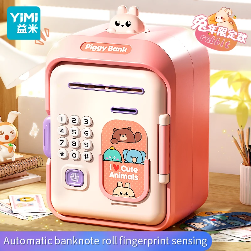 Tirelire rose pour enfants, avec verrouillage à Code par mot de passe et fente pour billets à saisir automatique, boîte d'économie de pièces de monnaie en argent véritable