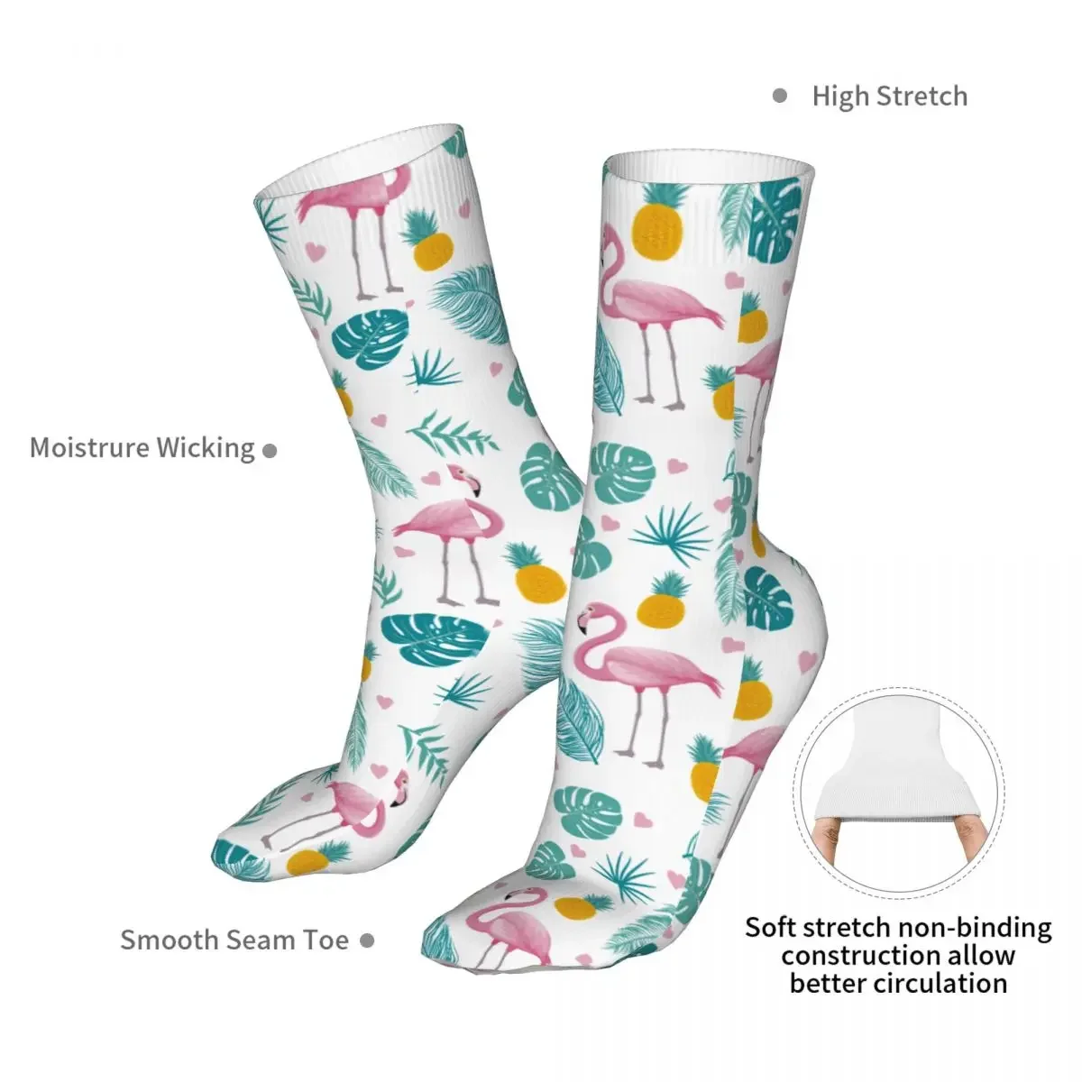 Summer Flamingo Tropical Leaves Socks Men's Women's Polyester Casual Socks Crazy Spring Summer Autumn Winter Socks Gift