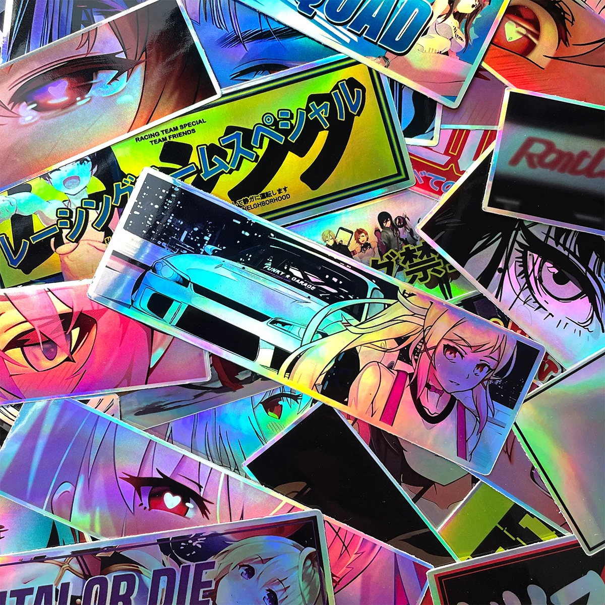 32PCS Random Laser Anime Beauty Eye Stickers Motorcycle Car Bike Helmet Tank Racing JDM Logo Accessories Decals DIY Sticker Pack