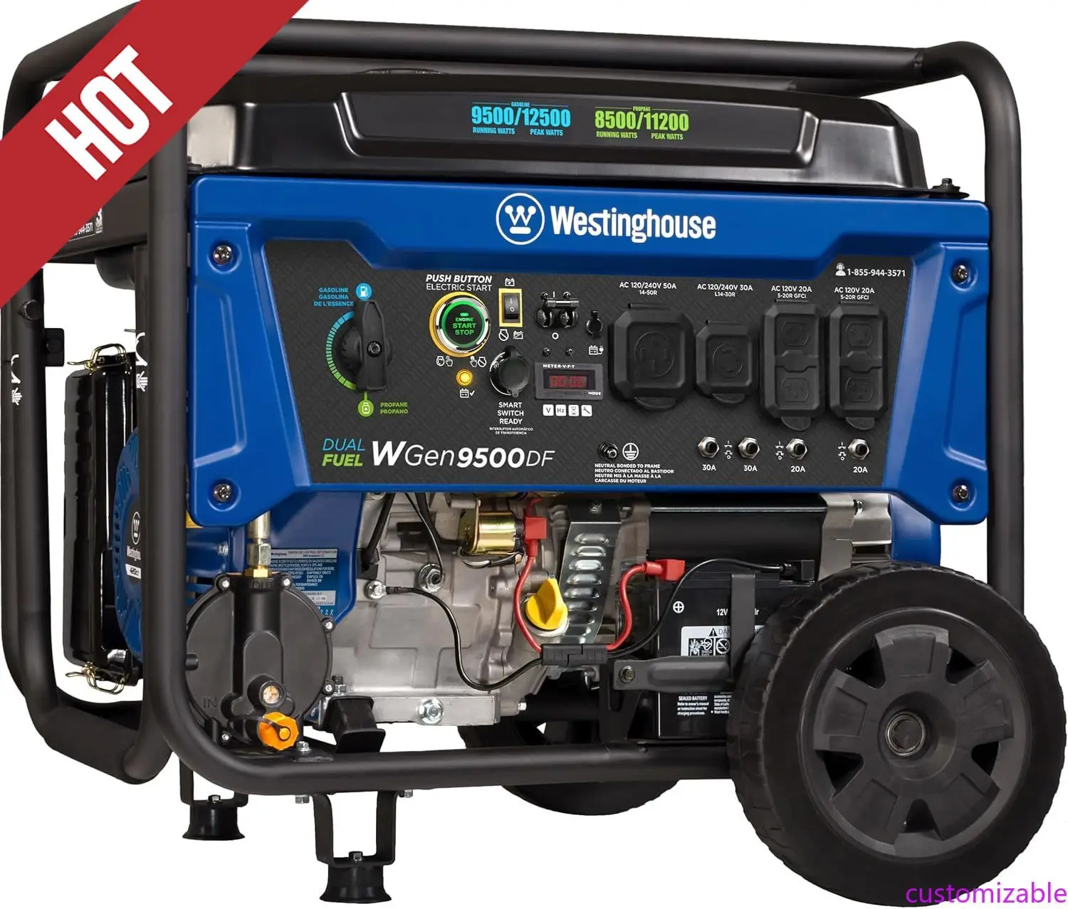 Customizable 12500 Watt Dual Fuel Home Backup Portable Generator, Remote Electric Start, Transfer Switch Ready