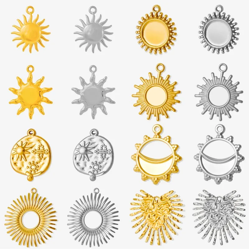 6pcs Silver/Gold Color Stainless Steel Sun Charms For Jewelry Making Supplies Diy Stone Handmade Bracelets Sunshine Pendant Bulk
