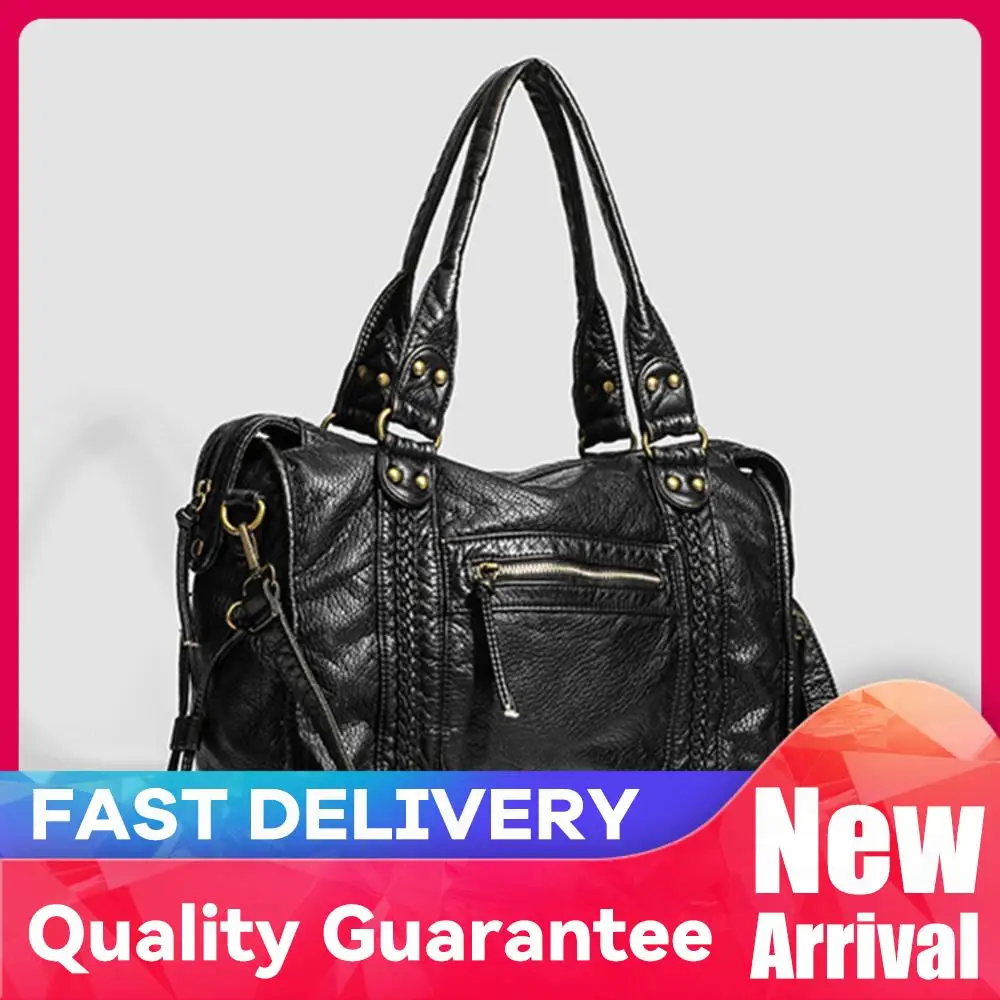 

Leather Retro Shoulder Bag for Women with Pockets Hobo Bags Utility Handbags Top Handle Bag for Work Travel