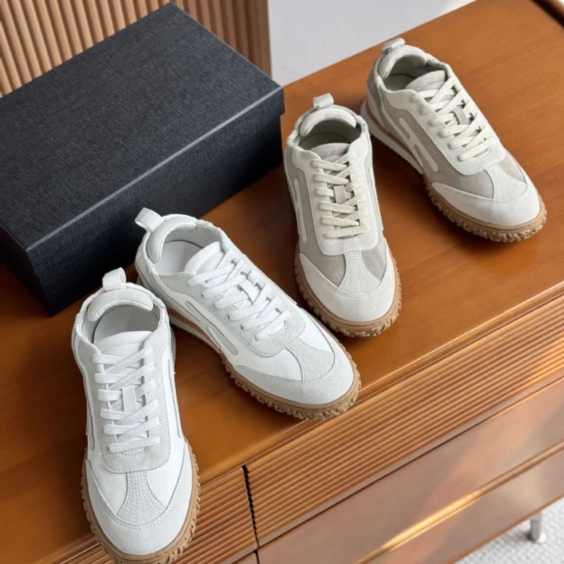 2026 fashion  New Arrival Goatskin Soft Spliced German Training Shoes Genuine Leather Flat Casual Sneakers view 6