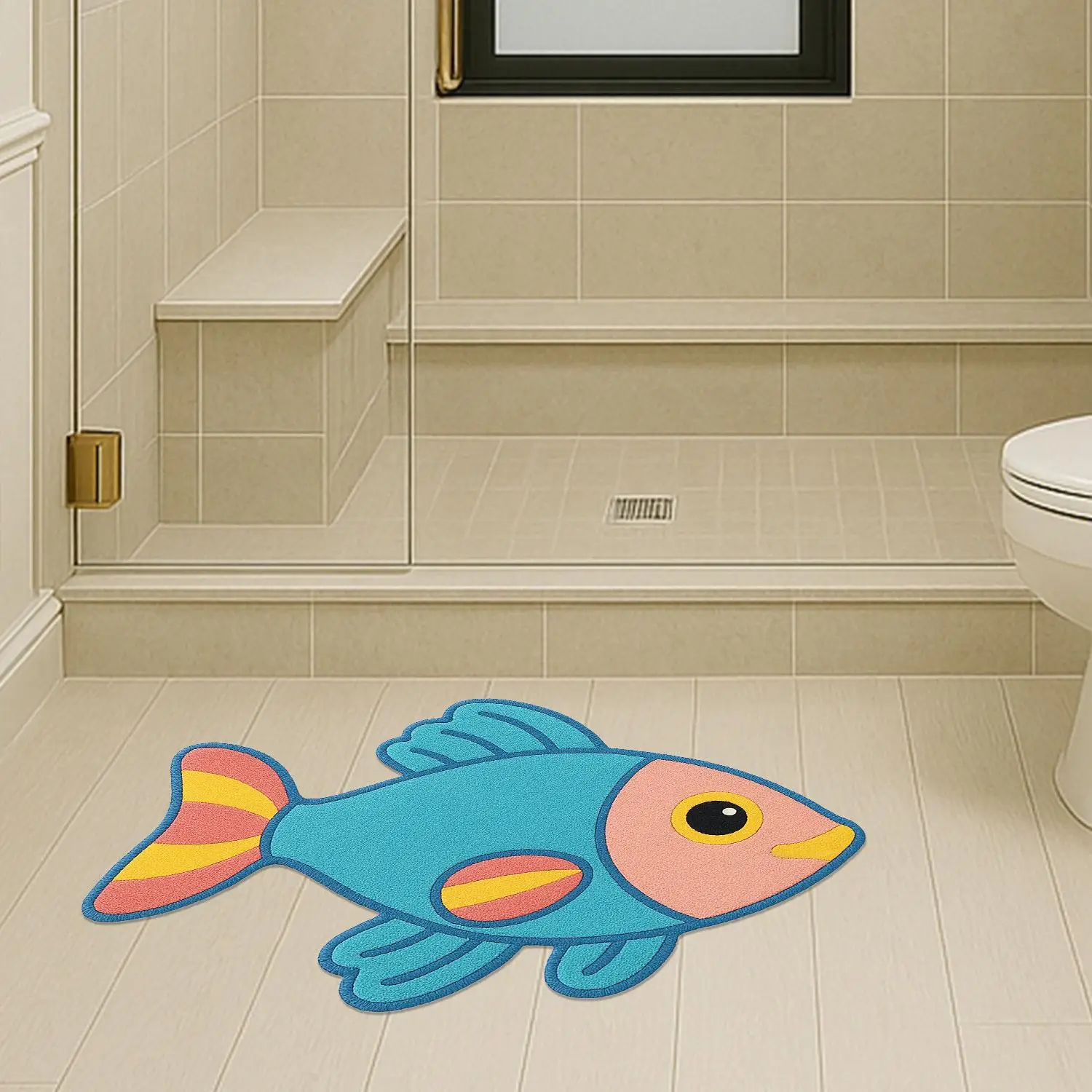 Cute Fish Bath Mat for Bathroom Décor Blue Soft Absorbent Microfiber Bathtub Rug Machine Washable Tufted Floor Carpet