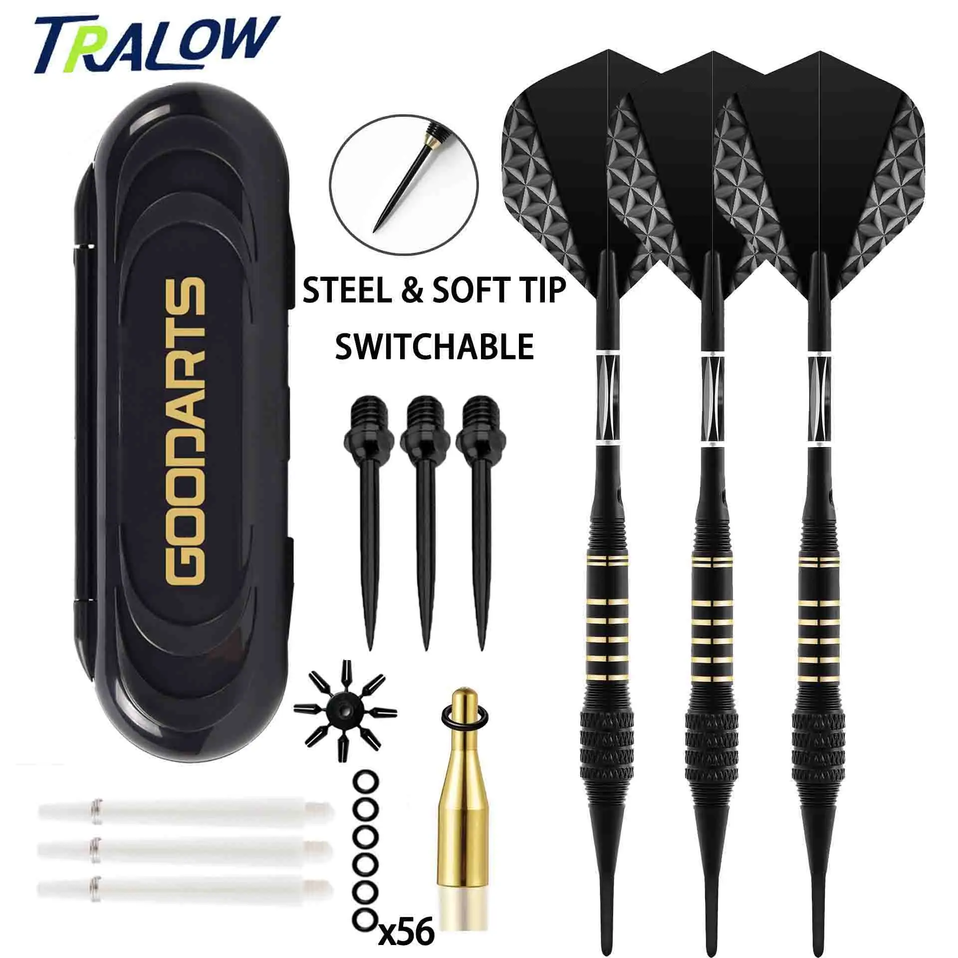 

TRALOW Professional Dual-Tip Darts Set with Switchable Steel&Soft Tips,High Precision Grip for Indoor Games,Bars,Parties, Family