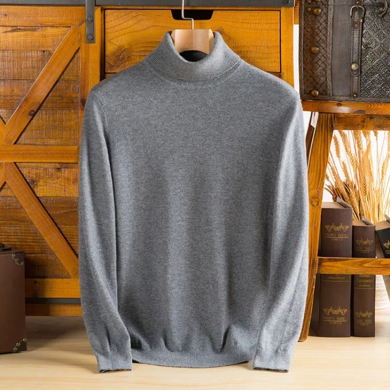 2024 100% Pure Cashmere Wool Turtleneck Sweaters For Men Pullover 2023 Autumn Winter Soft lightweight Warm Knitted Sweater Pull