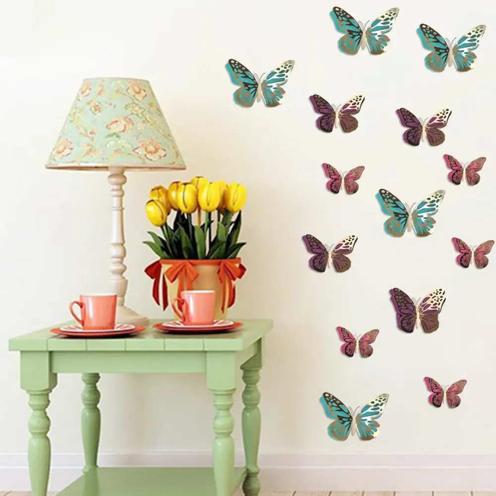 6Pcs 3D Double Layer Butterfly Wall Stickers Colorful Waterproof PVC Decals for Kids Room Nursery Bedroom Wall Decor