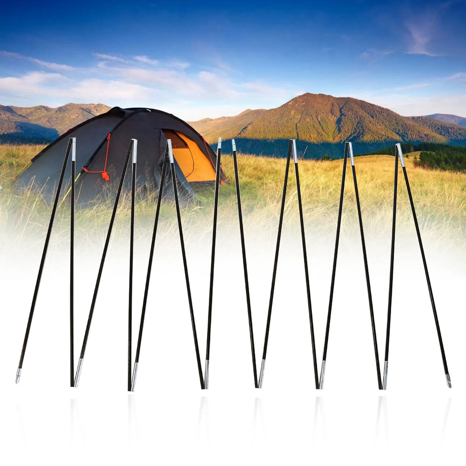 2 Pcs Outdoor Camping Fiber Glass Rod Double Tent Pole Support Frames Kit Durable Lightweight Set for Camping And Hiking