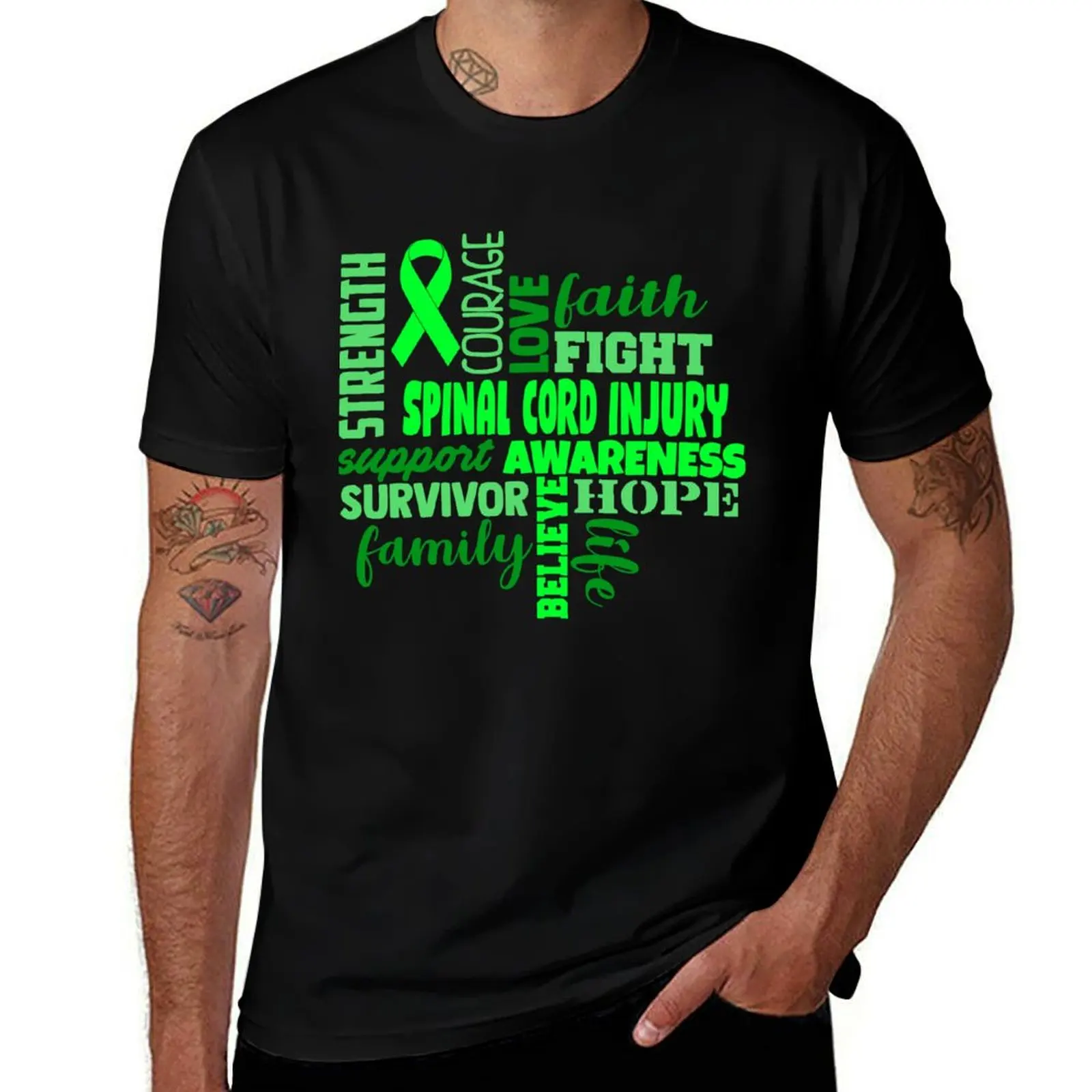 

Spinal Cord Injury Awareness - Strength Courage Faith Hope Love Fight Support Survivor Family Life Believe T-Shirt