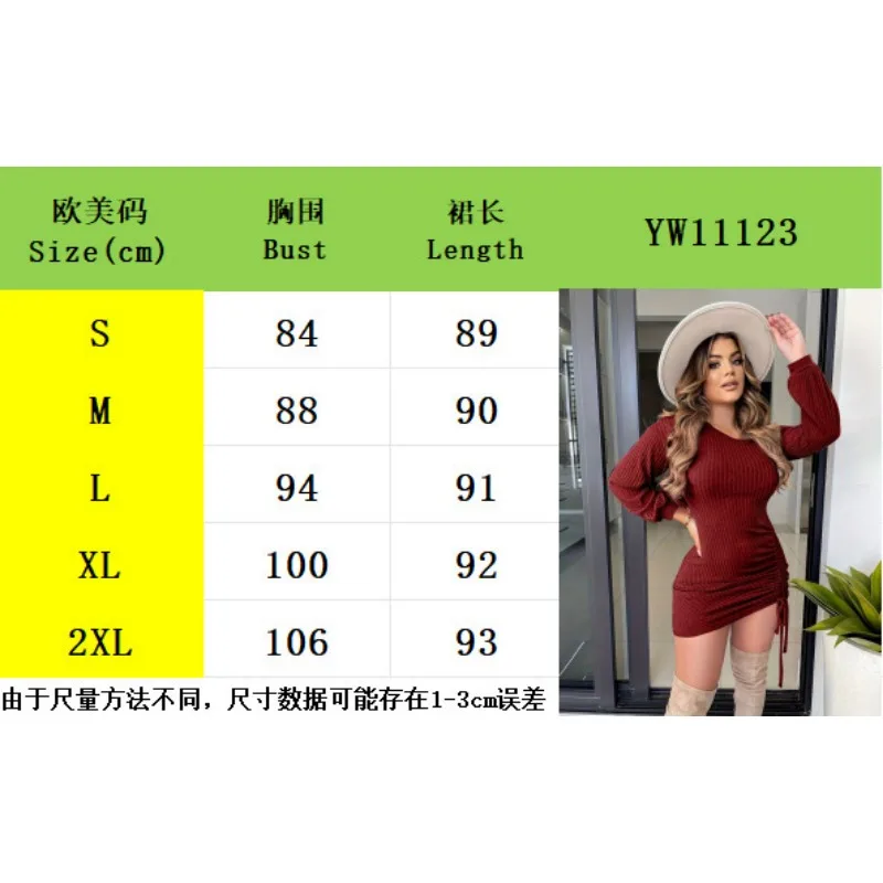 Autumn Winter Sexy Slim Solid Drawstring One Shoulder Long Sleeve Midi Dress Women EU US Gown