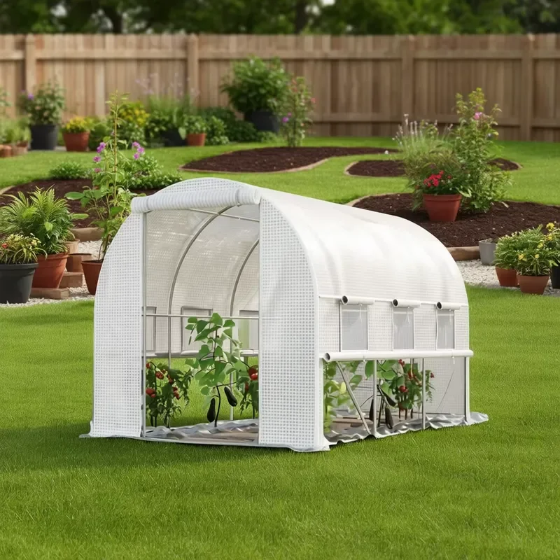 Mini Walk-In Garden Greenhouse with PVC Frame 6x8 Ft and Ventilation Windows for Outdoor Plant Growing
