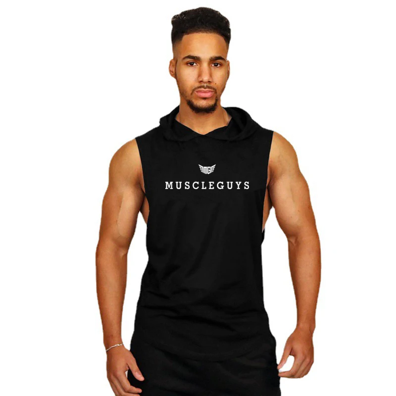 Men Hooded Stringer Tank Top Cotton Hooded Sleeveless Vest Sweat Friendly For Fitness Running Bodybuilding Daily Sports Apparel