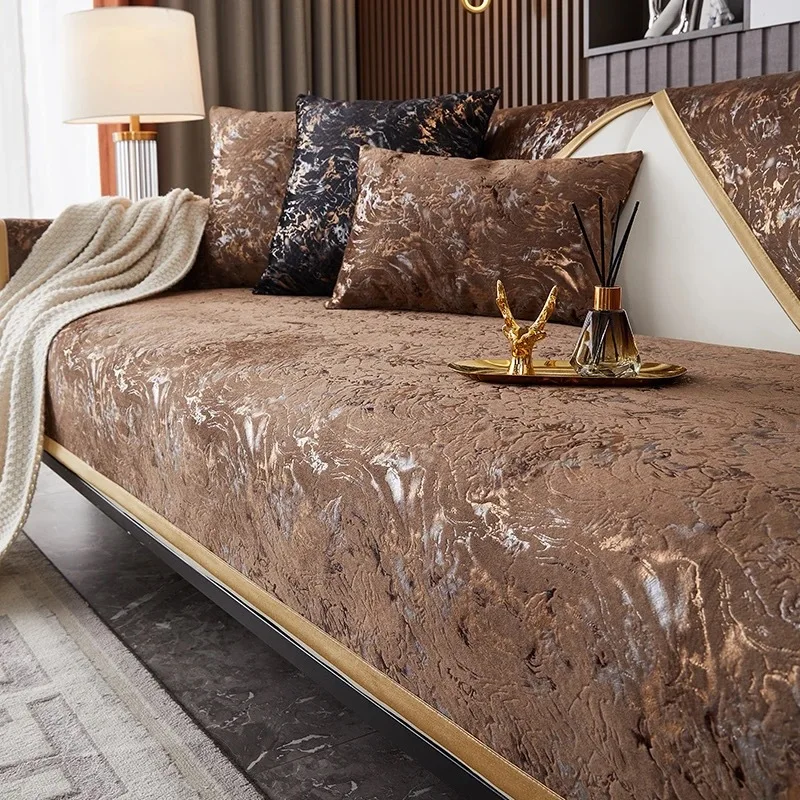 French Bronzing Plush Sofa Cushion High-End Skin-Friendly Versatile Couch Cover Skin-Friendly Cozy Easy-Care Furniture Protector