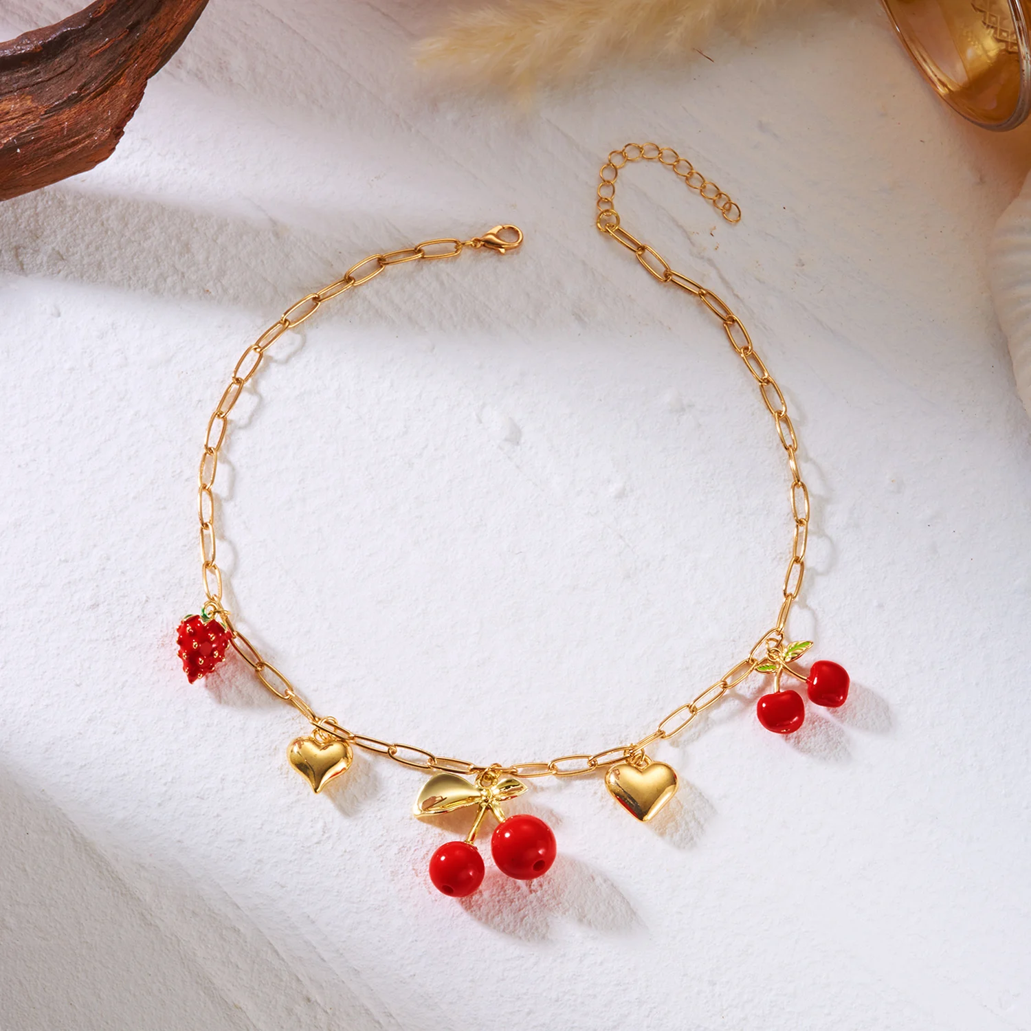 Y2K Süße Kirsch-Erdbeer-Mehrschichtige Halsketten für Frauen, Zierliche Niedliche Frucht-Schleifen-Anhänger, Schlüsselbein-Kette, Party-Schmuck Geschenke – Detail 5