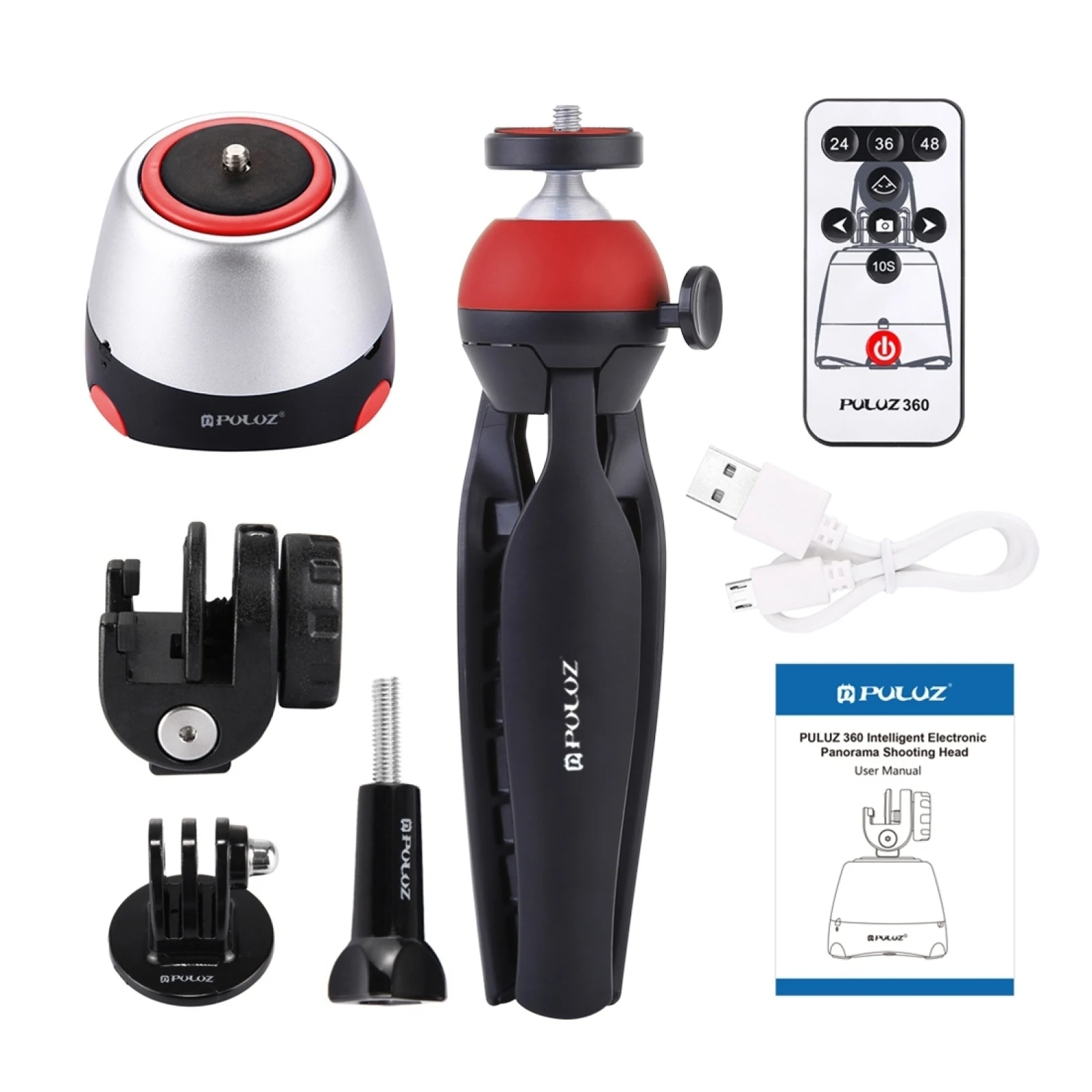 بولوز اليكتروني 360 درجة دوران رأس بانورامي مع جهاز تحكم عن بعد و حامل ثلاثي و مشبك هاتف للهواتف الذكية, GoPro,DSLR