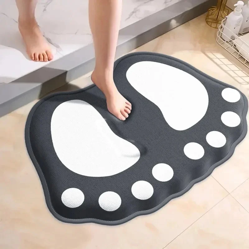VIKAMA Cute Big Foot Shaped Bath Mat Non‑slip Absorbent Creative Footprint Floor Rug For Bathroom Home Decor