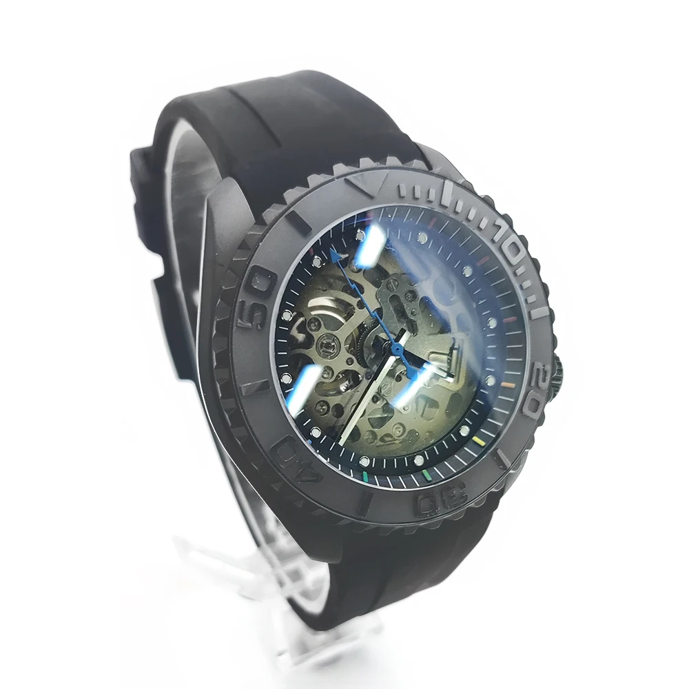 

42 мм высококачественные автоматические механические часы с полым скелетом, суперсветящиеся повседневные часы с сапфировым стеклом и механизмом NH70