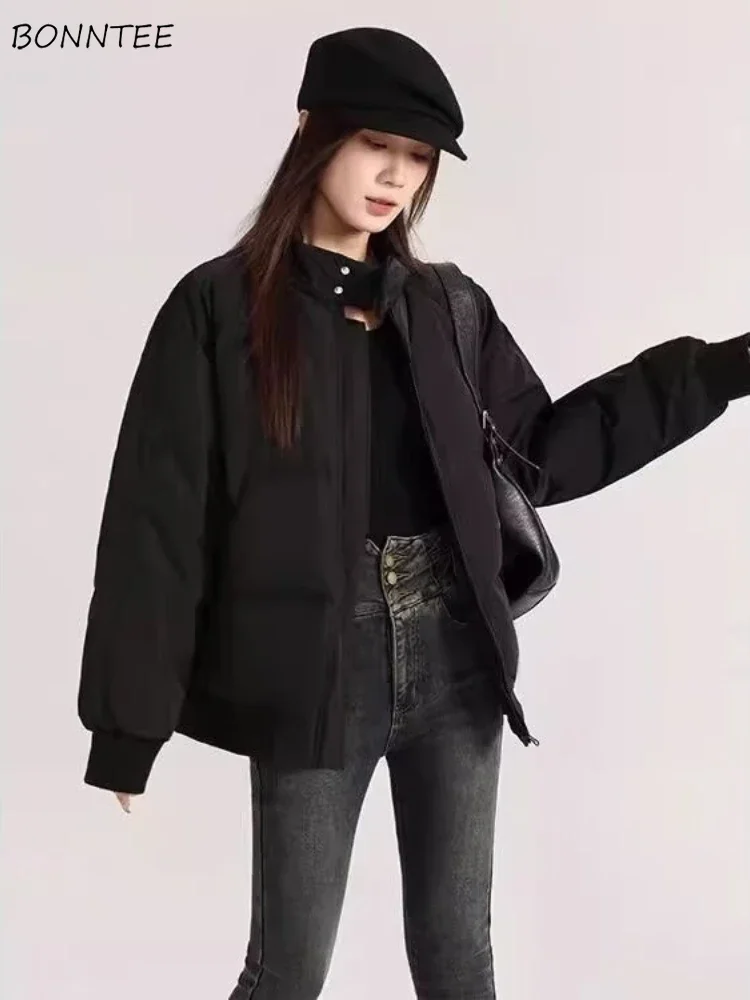 

Parkas Women Japanese Trendy Simple Solid Stand-collar Coat Loose Fit Thickened Couples All-match Daily Classic Popular Chic Ins