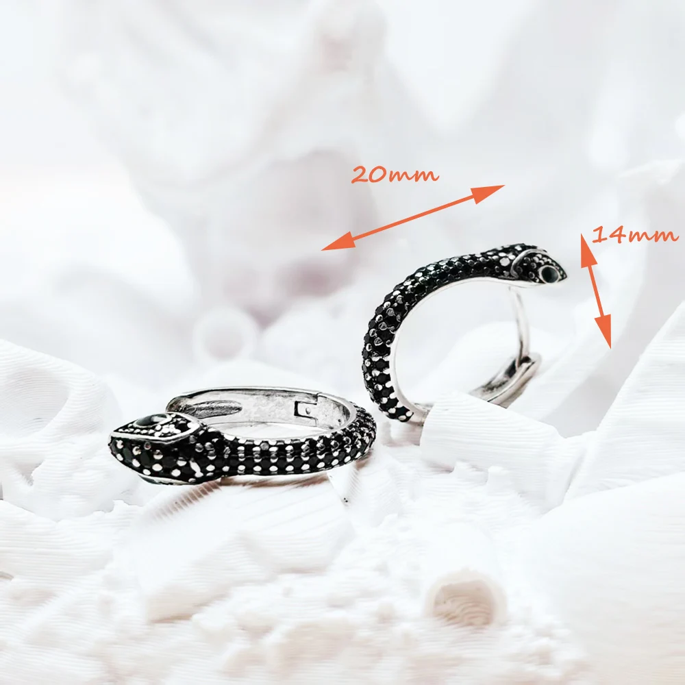 Geschwärzte Schlangen-Creolen, kreativer feiner Schmuck für Damen und Herren, Vintage-Geschenk aus 925er Sterlingsilber – Detail 4