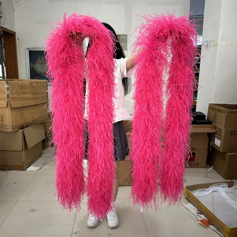 Leather Pink Ostrich Feather Boa 10PLY Extra Fluffy for Carnival Burlesque Cosplay Party Photo Shoot Festival Costume Accessory