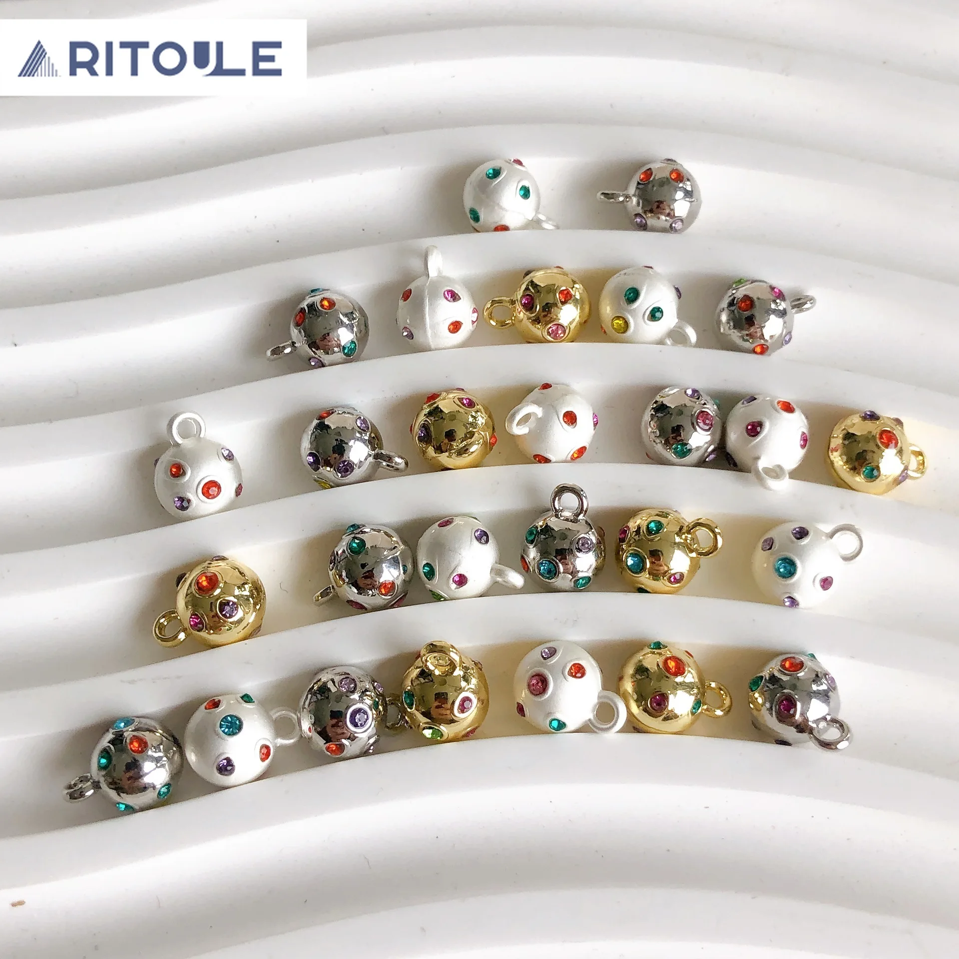 

Alloy with hanging round ball inlaid with colored diamonds style pendant necklace bracelet DIY handmade jewelry accessories
