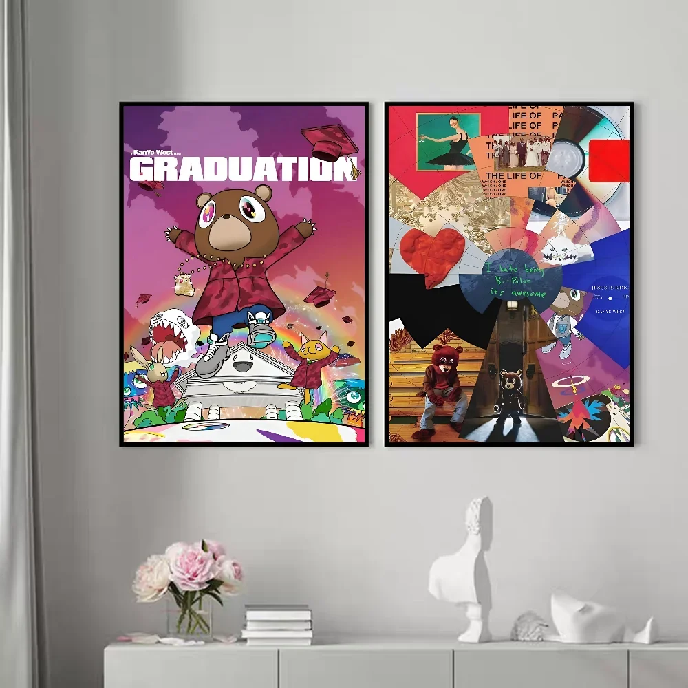 Modern Pop Wall Art Hip-Hop Rapper Kanye West Poster Movie Sticky Posters Retror DIY Room Bar Cafe Aesthetic Art Wall Painting