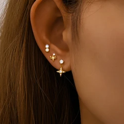 ROXI  1PC 925 Sterling Silver Four Star Drop Zircon/White Opal piercing Earrings Women Daily Wear Piercing Earring Party Jewelry