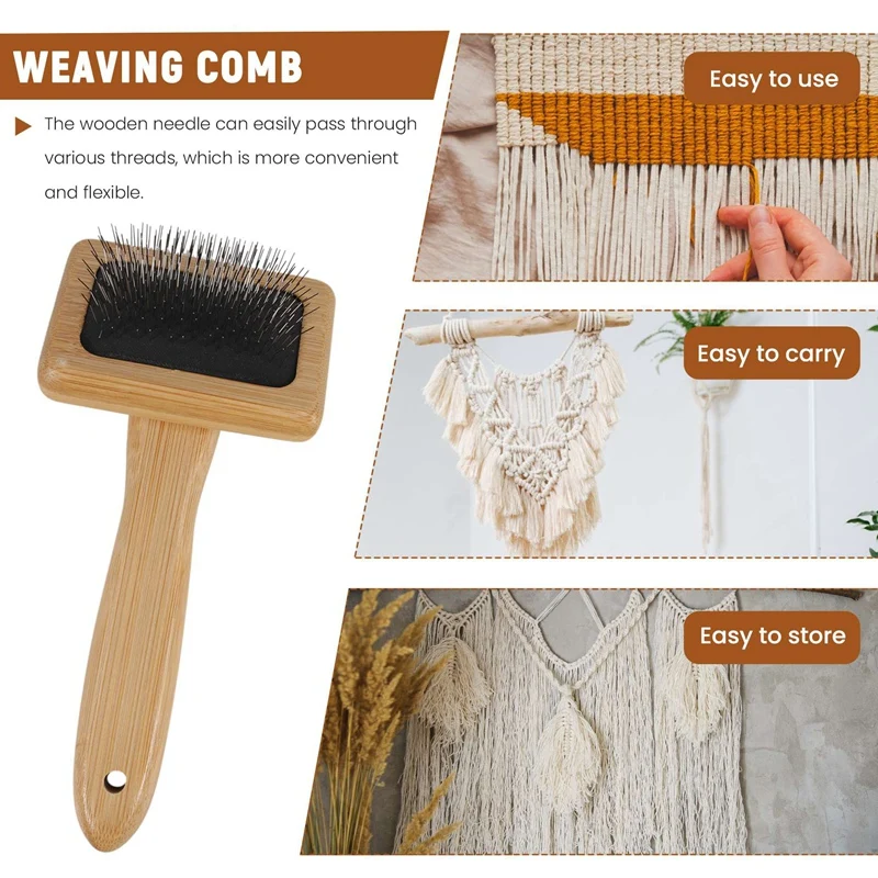 Tapestry Weaving Comb Macrame Slicker Brush Cotton Rope Open Knot Comb Knitting Accessories DIY Braided