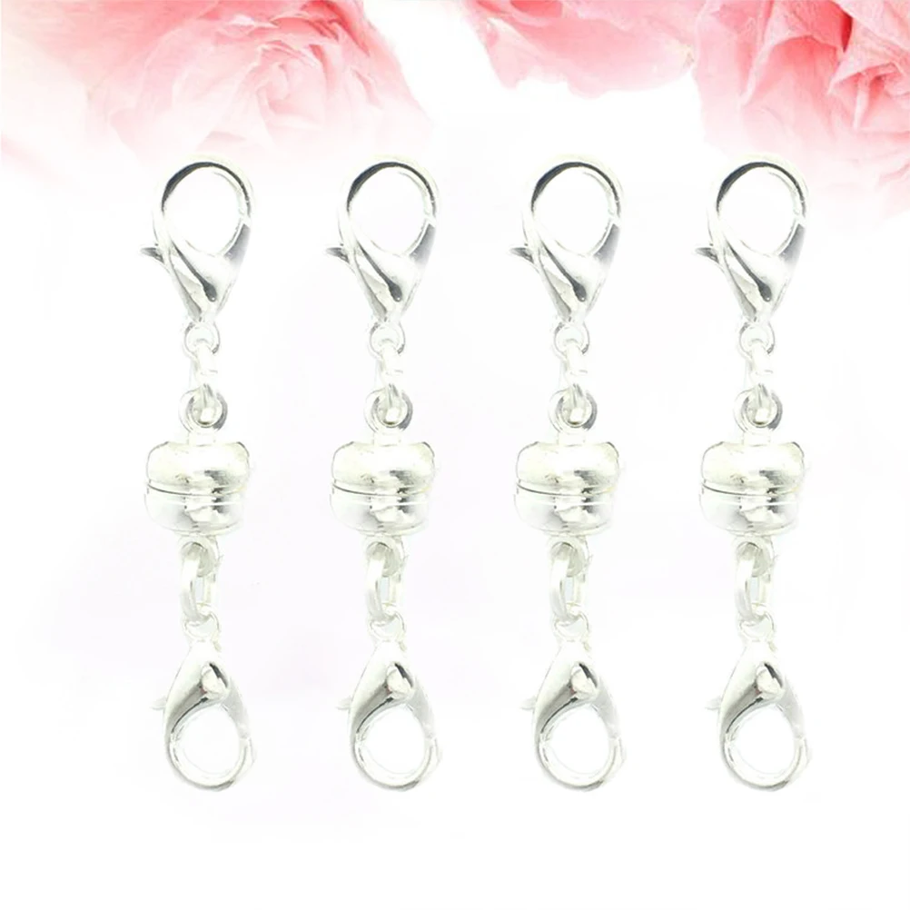 

4pcs Magnetic Jewelry Clasps Elliptical Silver Oval Buckles Lobster Clasp Durable Key Rings Necklace Bracelet Connector Swivel