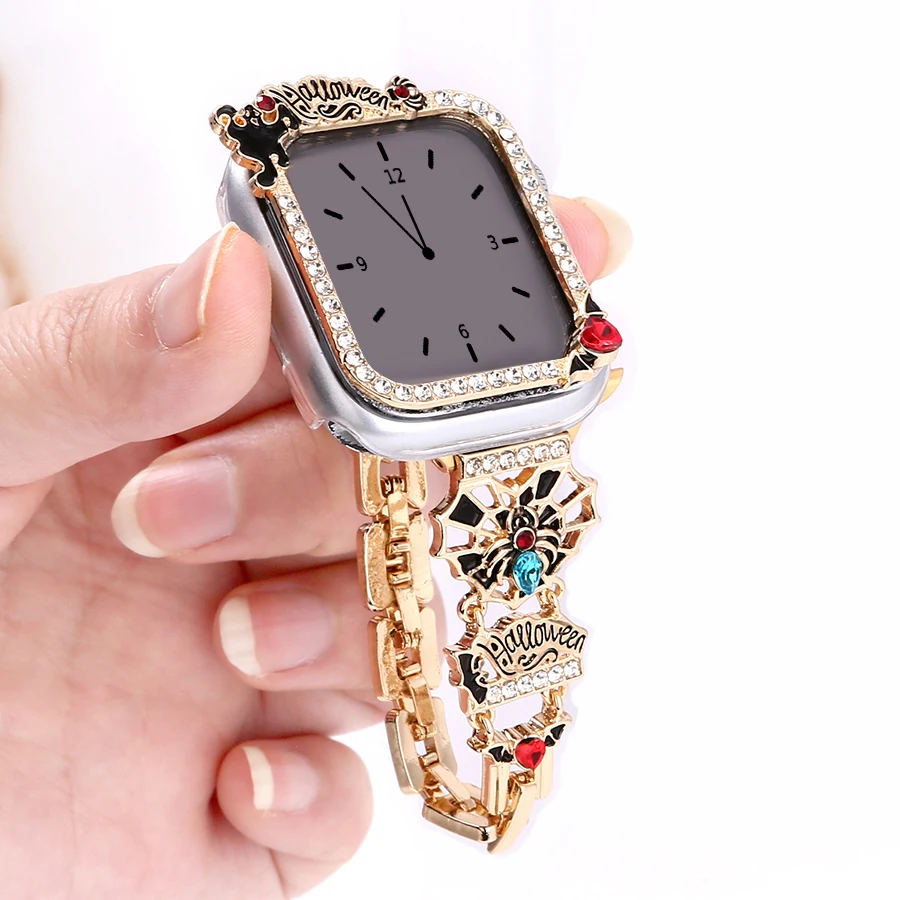 

Halloween Metal strap for Apple Watch Series 9 8 7 adjustable band 45mm/41mm Watch case with tempered film For Iwatch 44mm/40mm