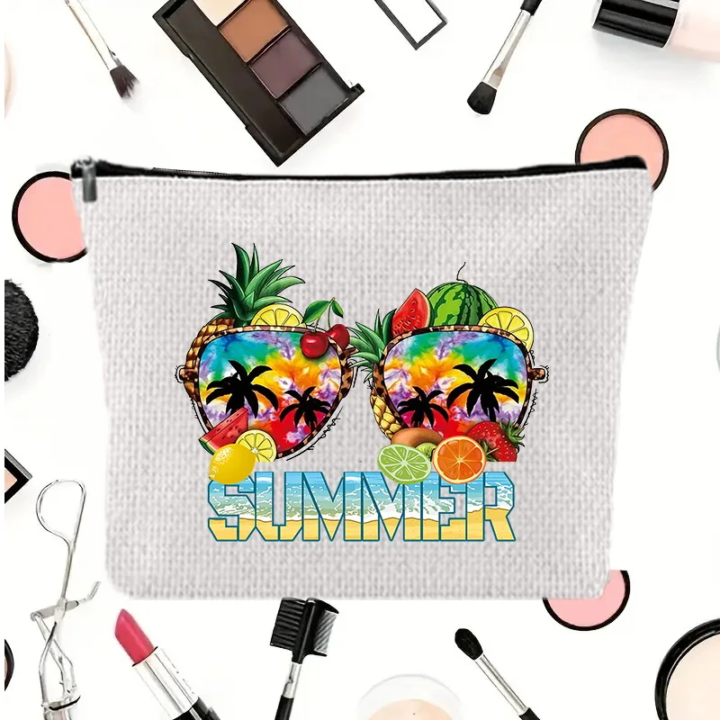 Summer Vacation Style Printed Canvas Storage Bag Makeup Bag Zipper Travel Cosmetic Bag Zero Wallet Mouth Red Envelope